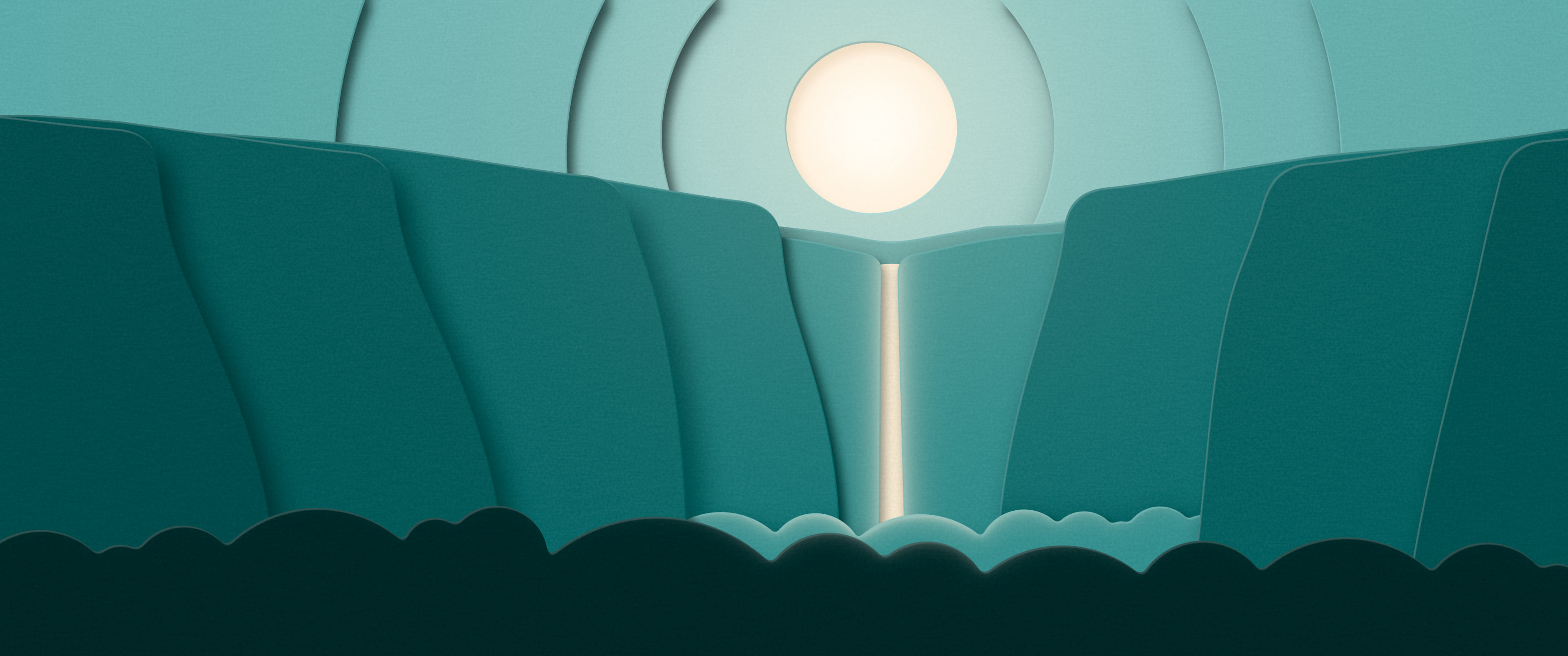 Teal 3D Paper Cut Waterfall ultrawide wallpaper, 3440 × 1440