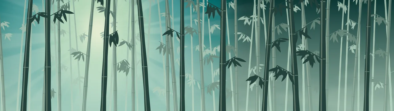 Teal Bamboo Forest dual monitor wallpaper, 7680 × 2160