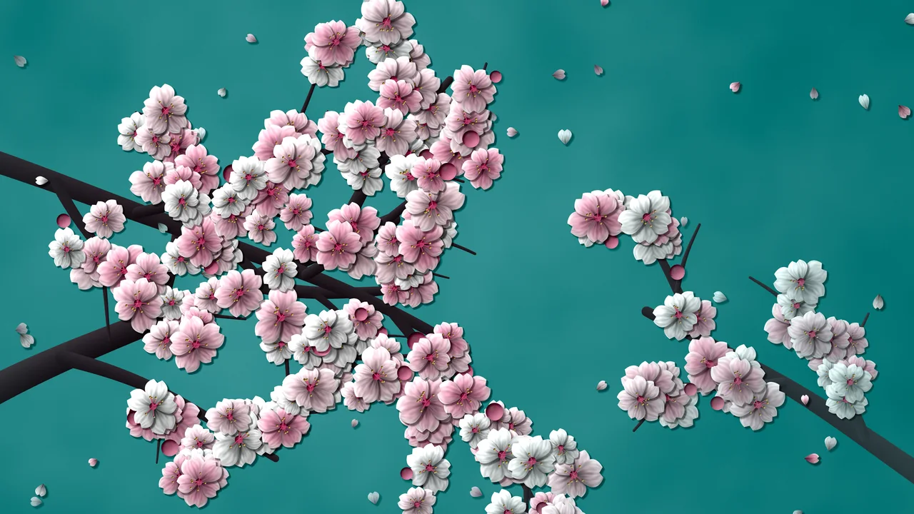 Teal Blossom Branch Pattern desktop wallpaper in 4K
