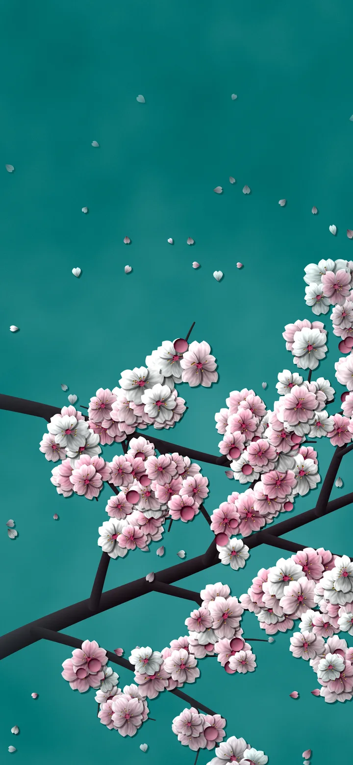 Teal Blossom Branch Pattern wallpaper for iPhone and Android