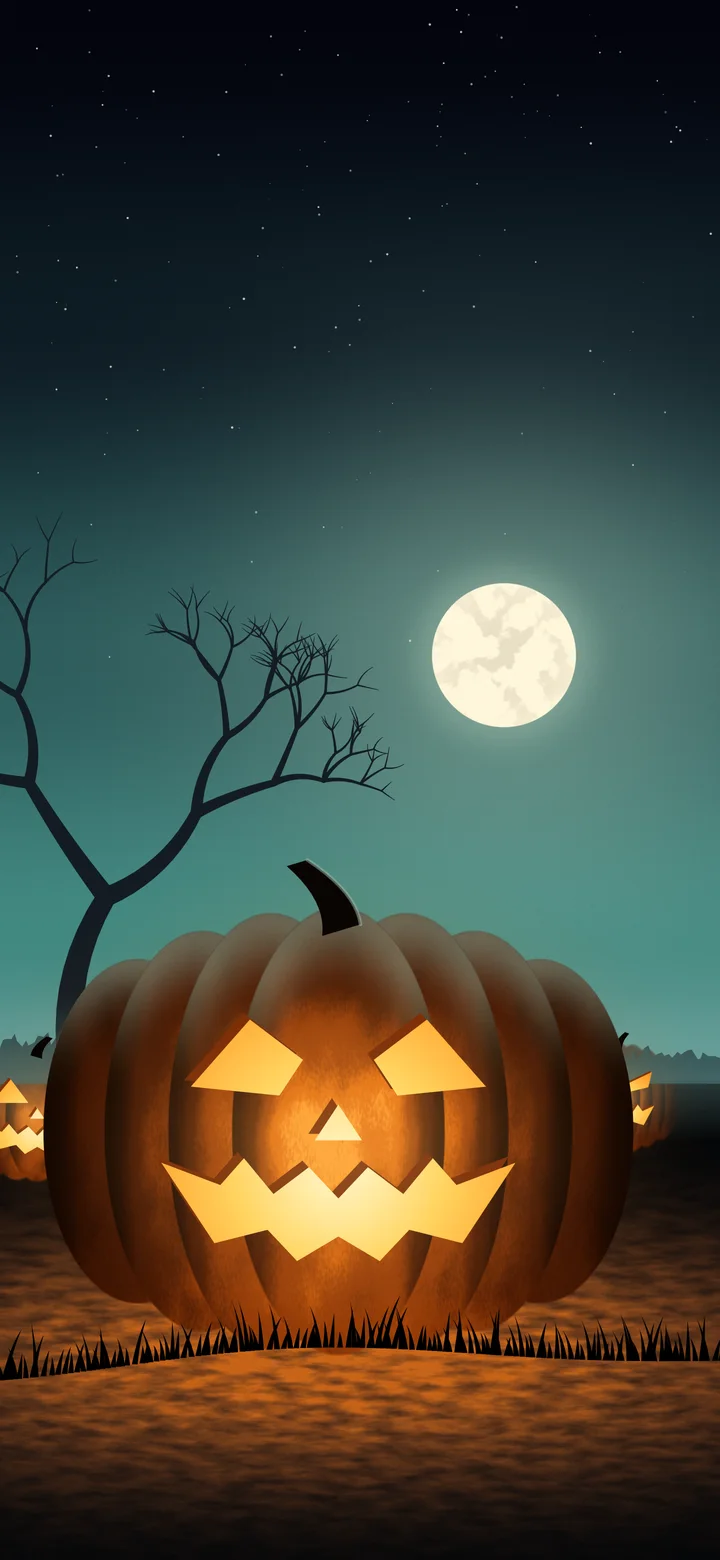Teal Carved Jack O Lantern wallpaper for iPhone and Android