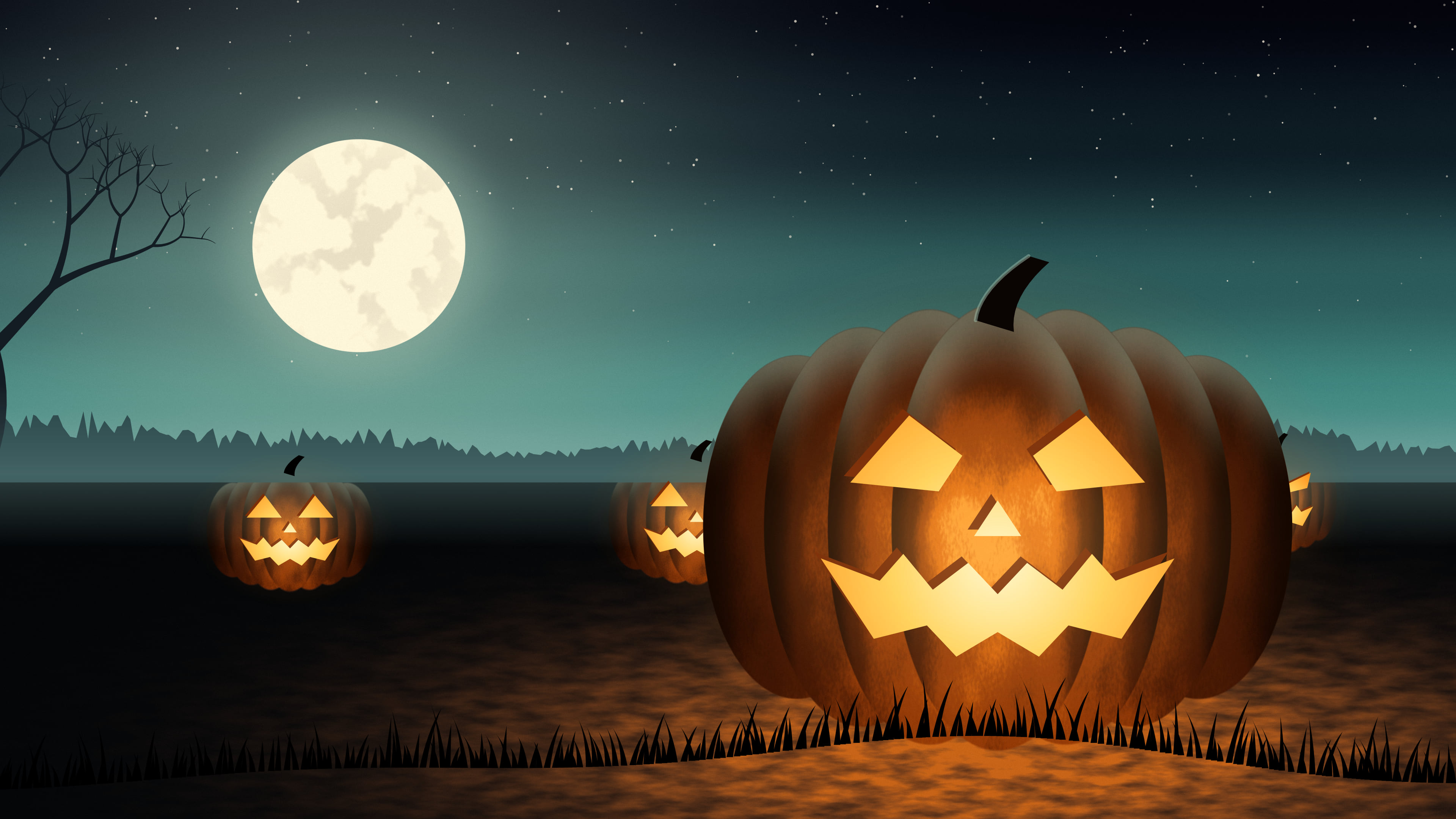 Teal Carved Jack O Lantern desktop wallpaper in 4K