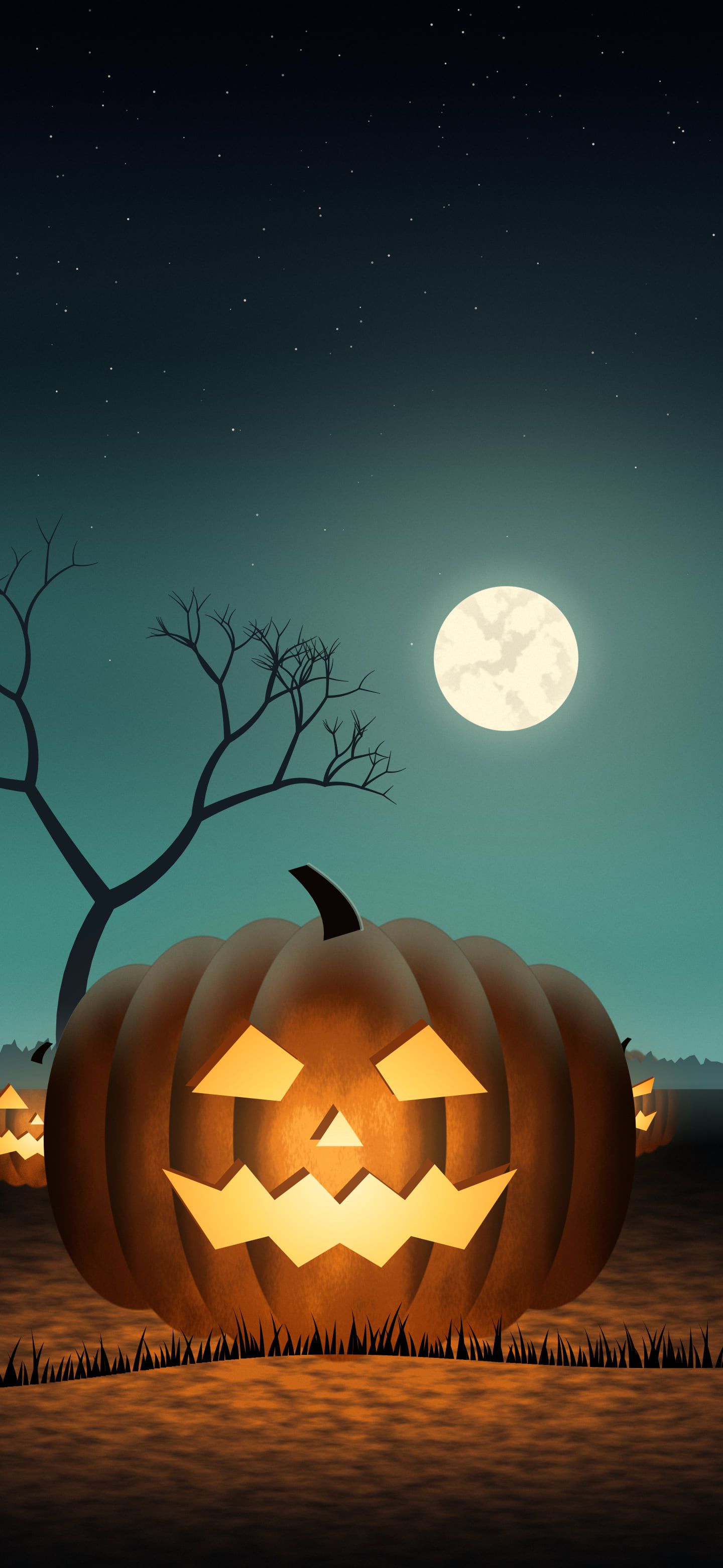 Teal Carved Jack O Lantern wallpaper for iPhone and Android