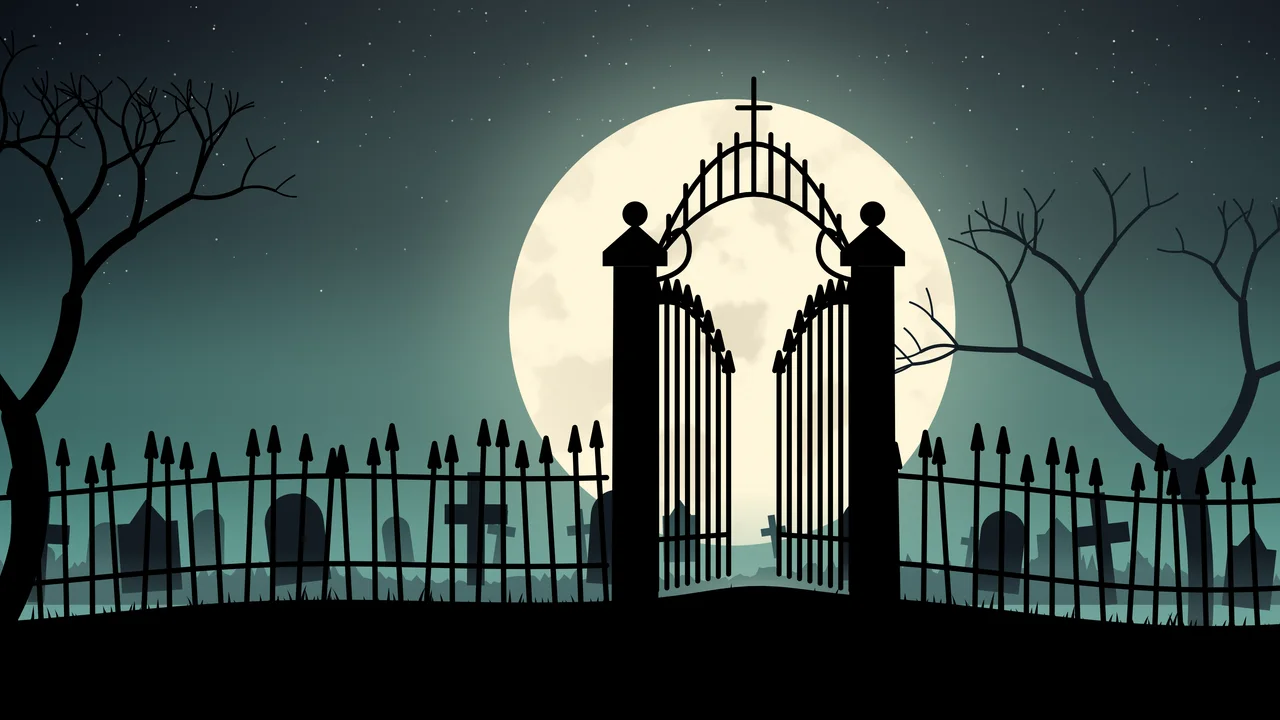 Teal Cemetery Gate desktop wallpaper in 4K
