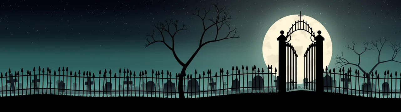 Teal Cemetery Gate dual monitor wallpaper, 7680 × 2160