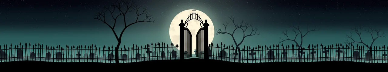 Teal Cemetery Gate triple monitor wallpaper, 7680 × 1440