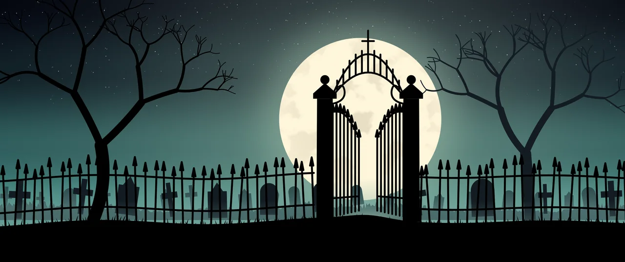 Teal Cemetery Gate ultrawide wallpaper, 3440 × 1440