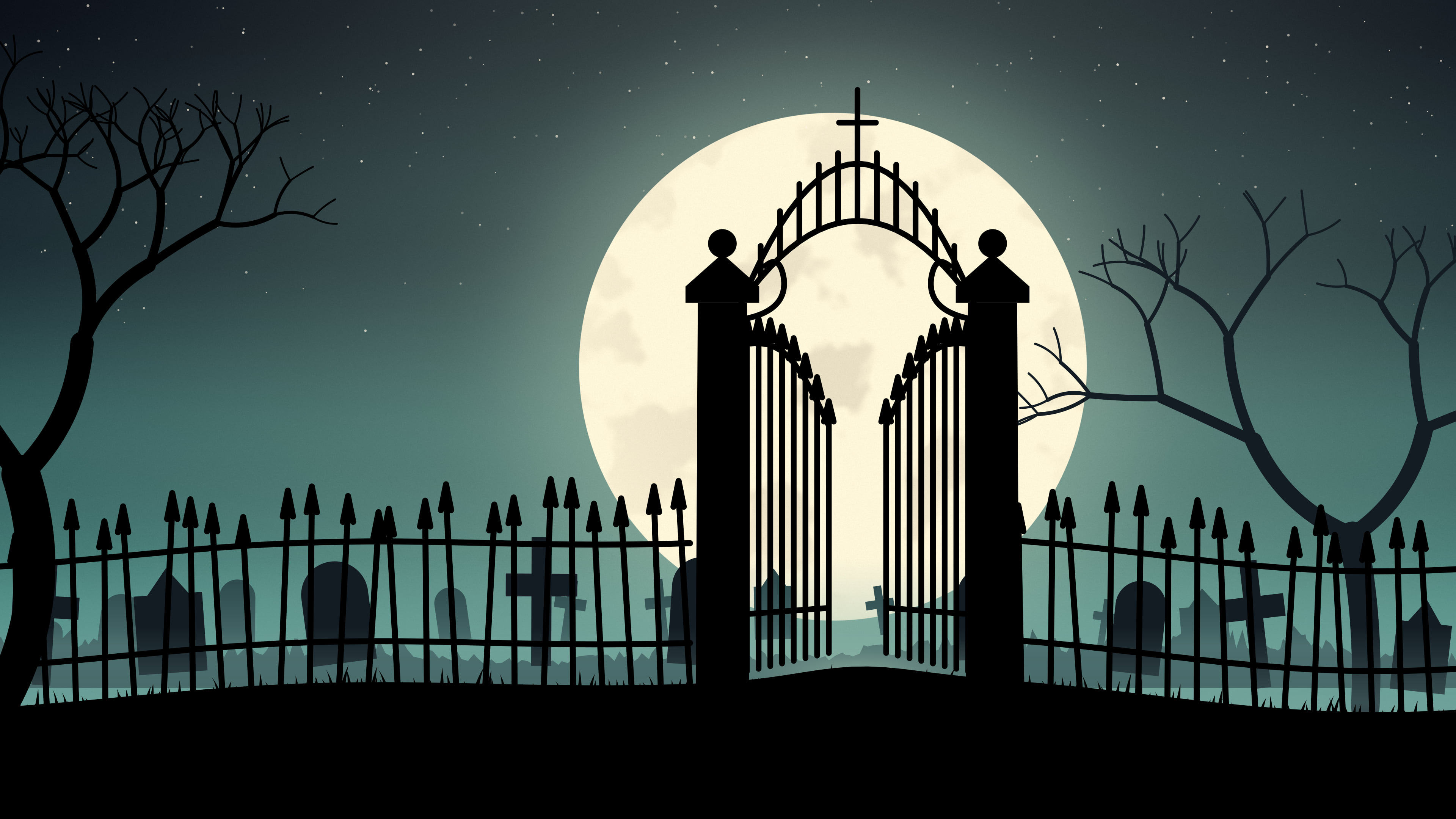 Teal Cemetery Gate desktop wallpaper in 4K