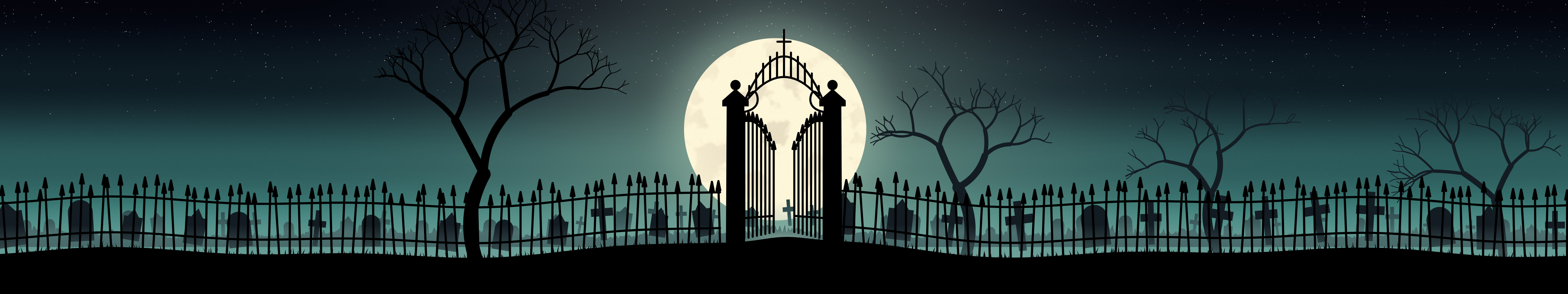 Teal Cemetery Gate triple monitor wallpaper, 7680 × 1440