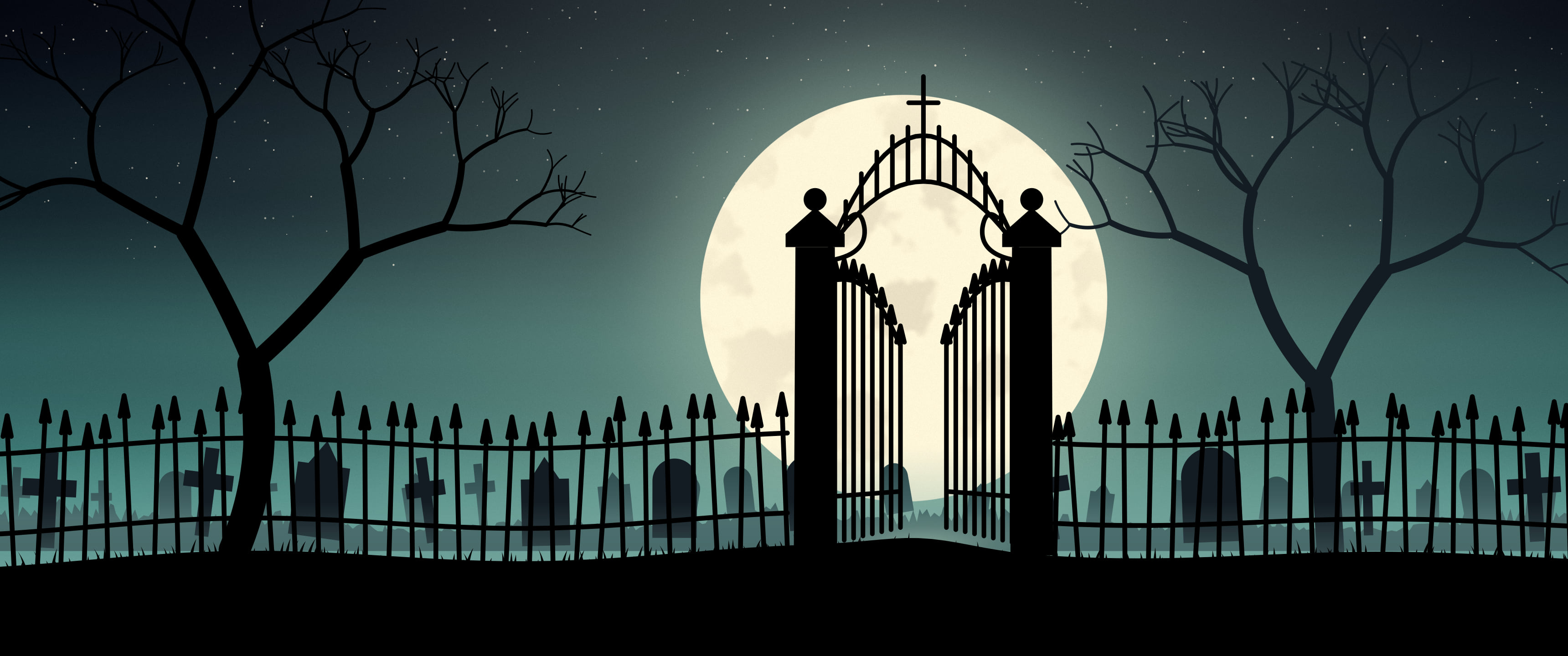 Teal Cemetery Gate ultrawide wallpaper, 3440 × 1440
