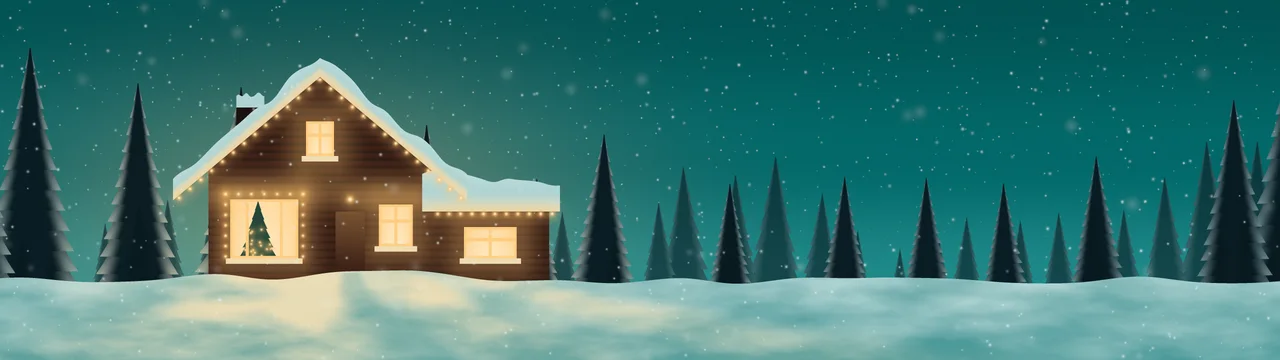 Teal Christmas Lights House dual monitor wallpaper, 7680 × 2160