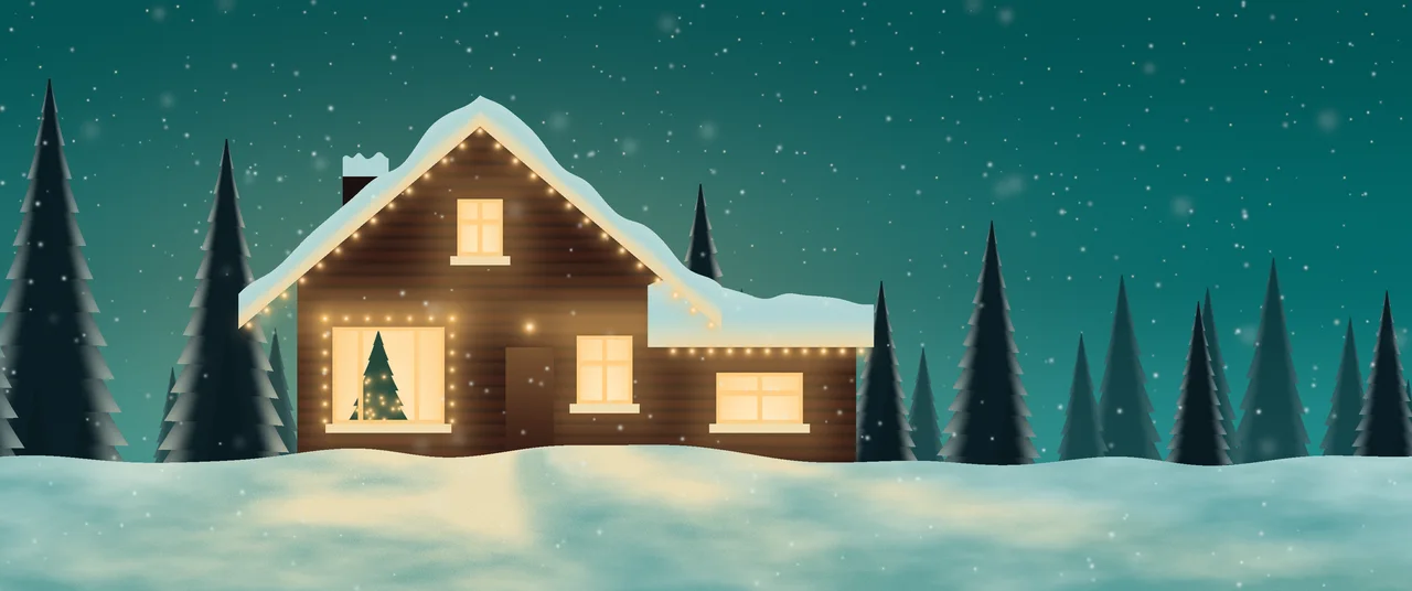 Teal Christmas Lights House ultrawide wallpaper, 3440 × 1440