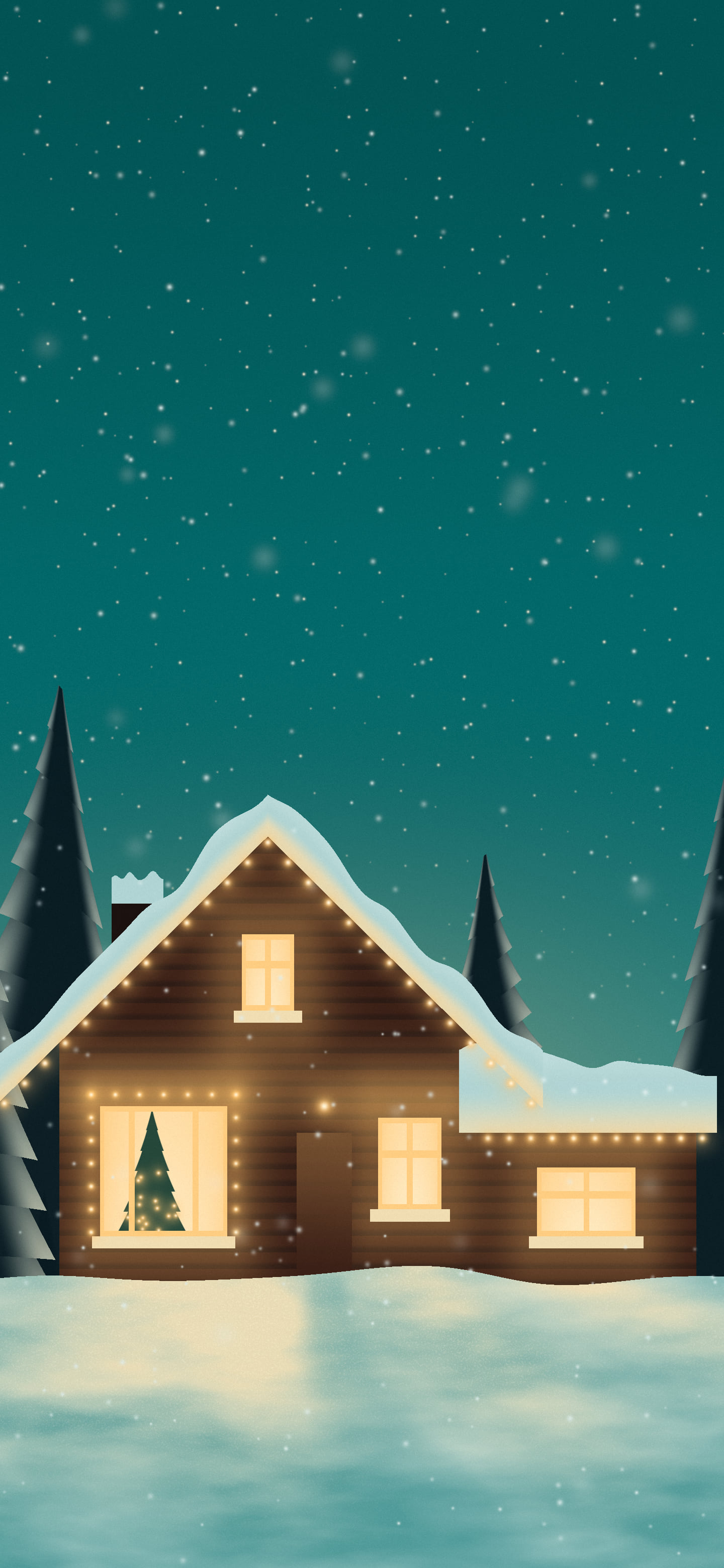 Teal Christmas Lights House wallpaper for iPhone and Android