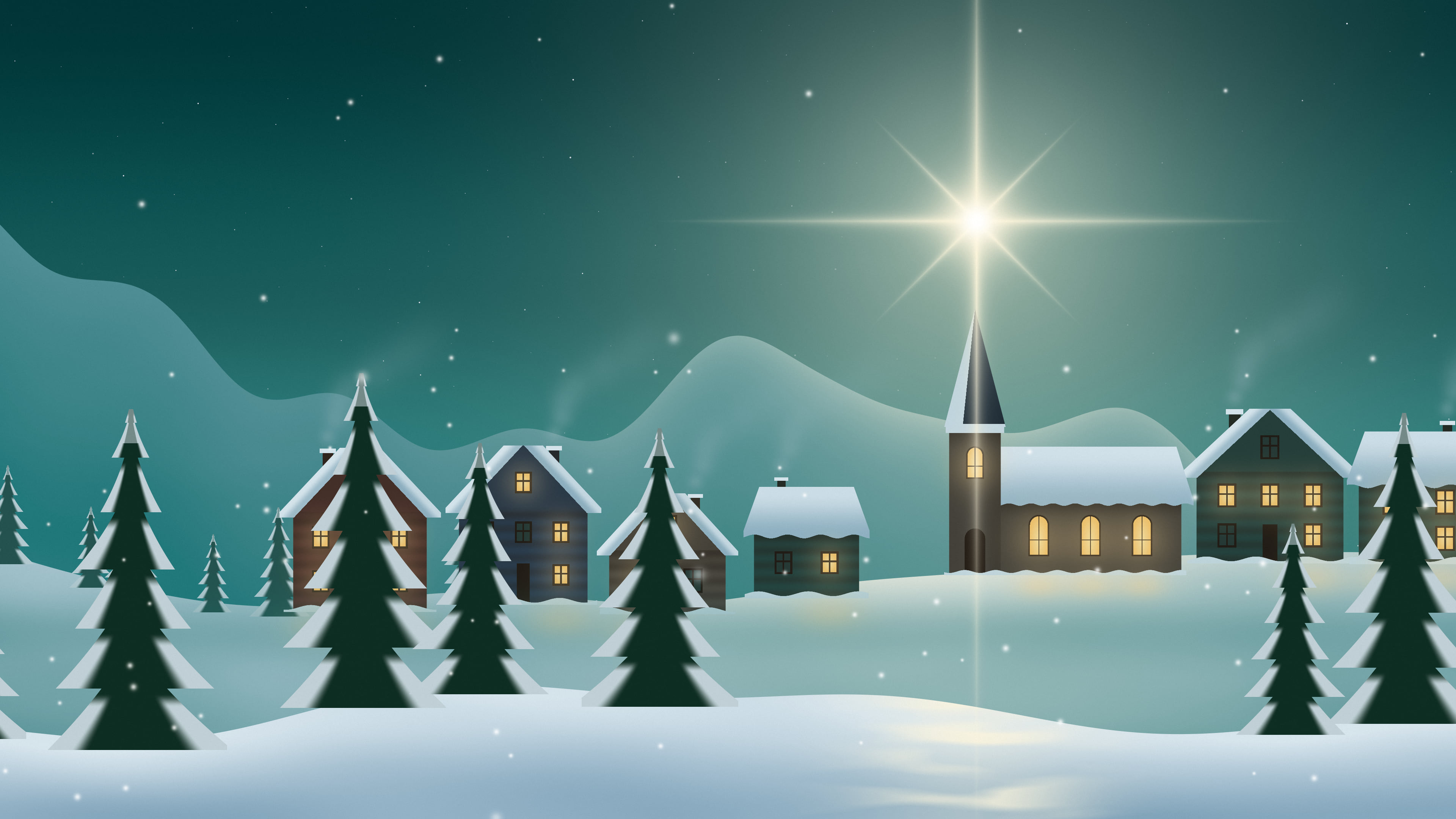 Teal Christmas Star desktop wallpaper in 4K