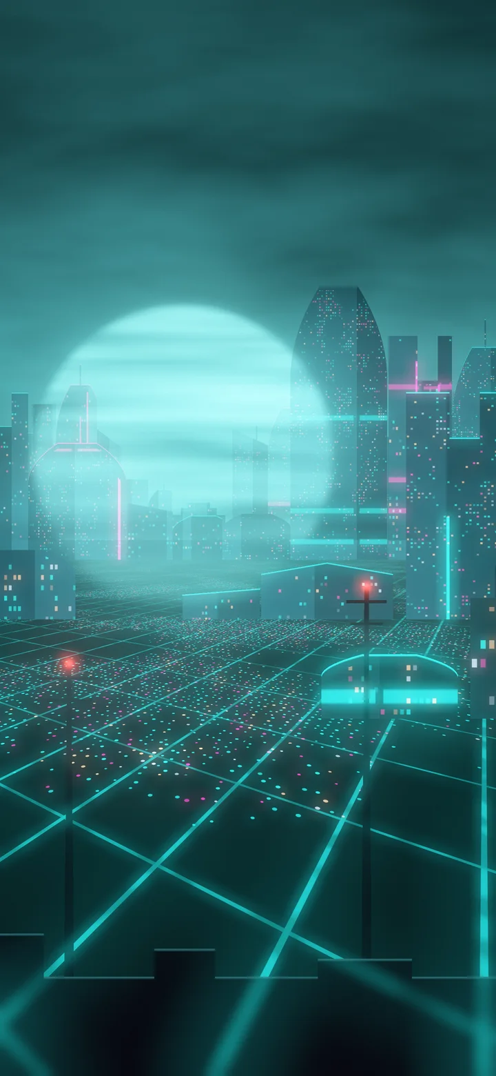 Teal Cyberpunk City Rooftop wallpaper for iPhone and Android