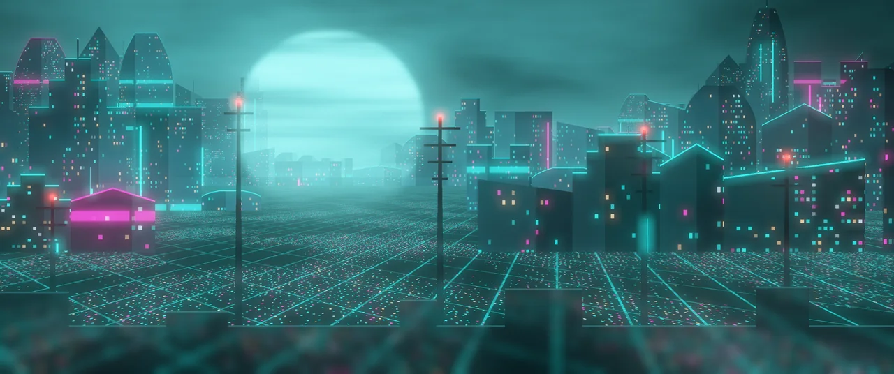 Teal Cyberpunk City Rooftop ultrawide wallpaper, 3440 × 1440