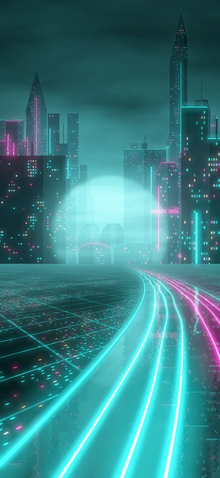 Teal Cyberpunk Highway wallpaper for iPhone and Android