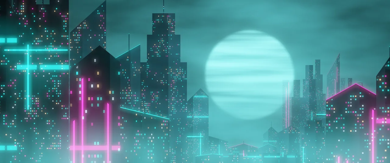Teal Cyberpunk Megacity ultrawide wallpaper, 3440 × 1440