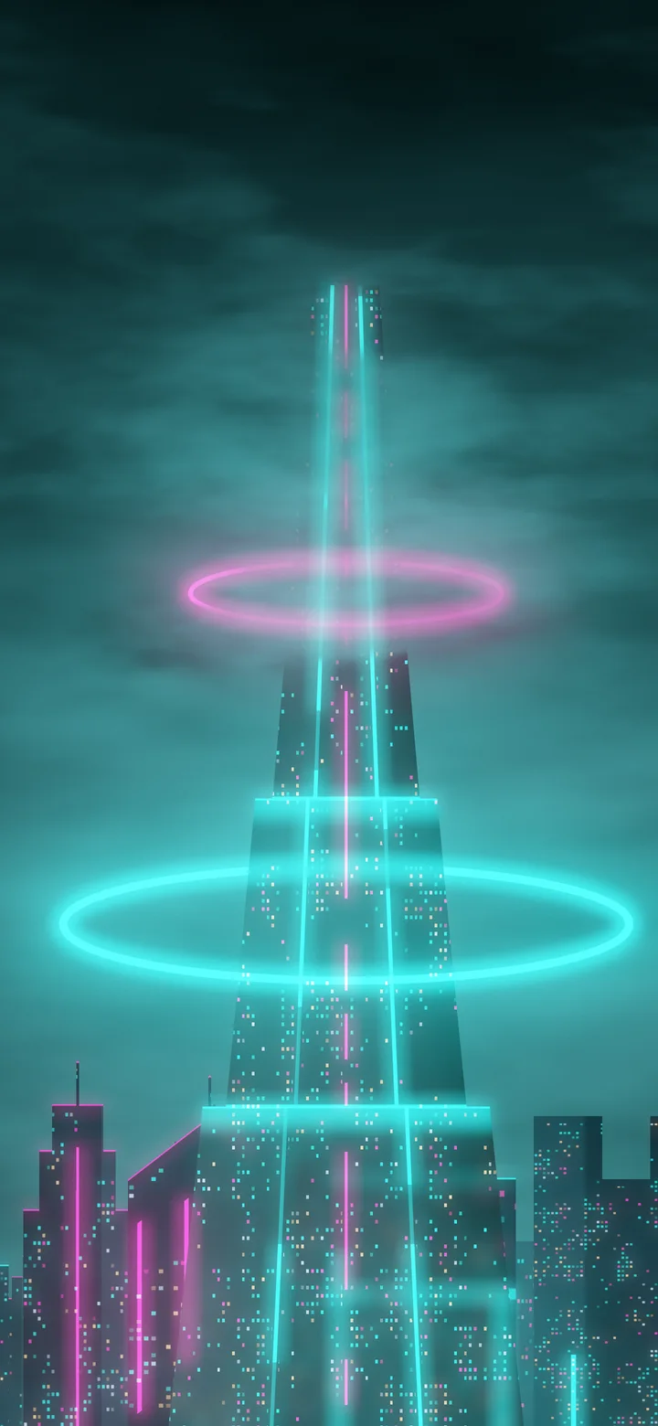 Teal Cyberpunk Tower wallpaper for iPhone and Android