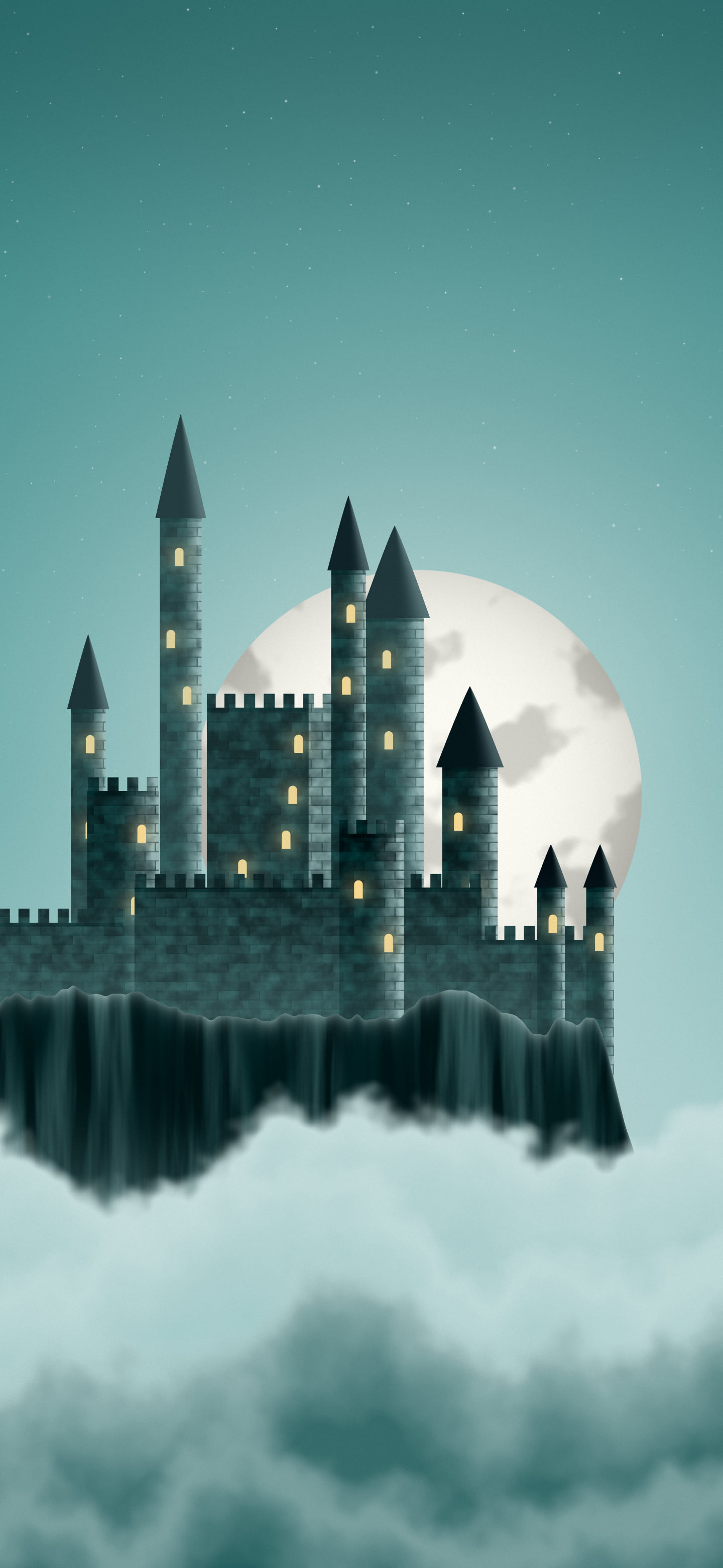 Teal Fantasy Castle in the Clouds wallpaper for iPhone and Android