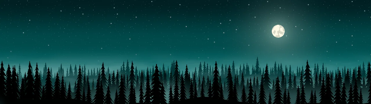 Teal Forest at Night dual monitor wallpaper, 7680 × 2160