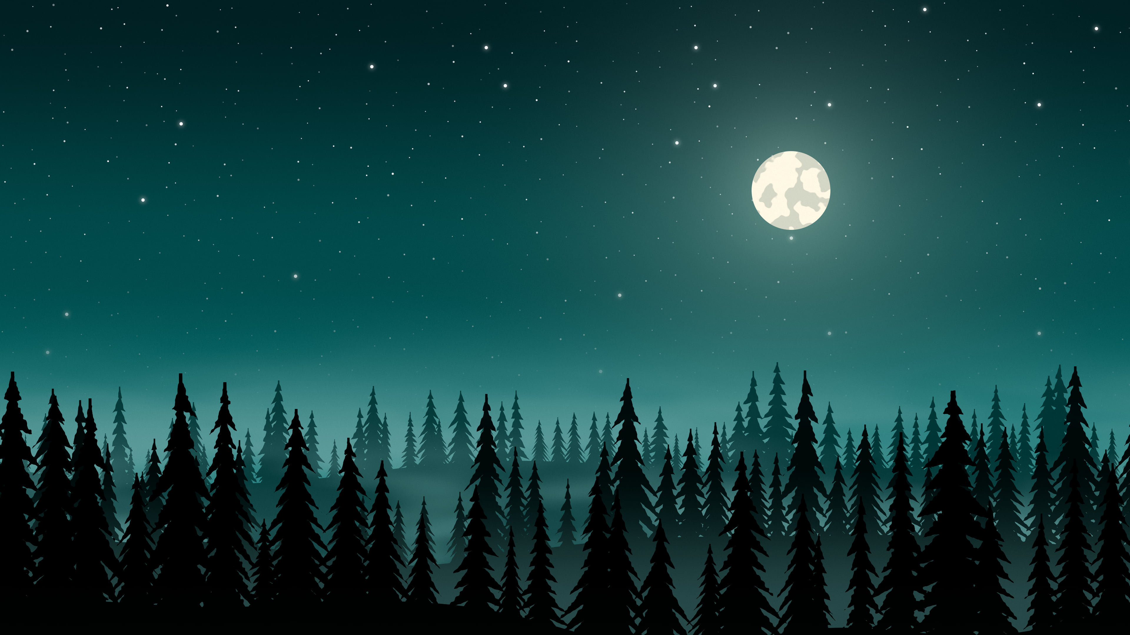 Teal Forest at Night desktop wallpaper in 4K