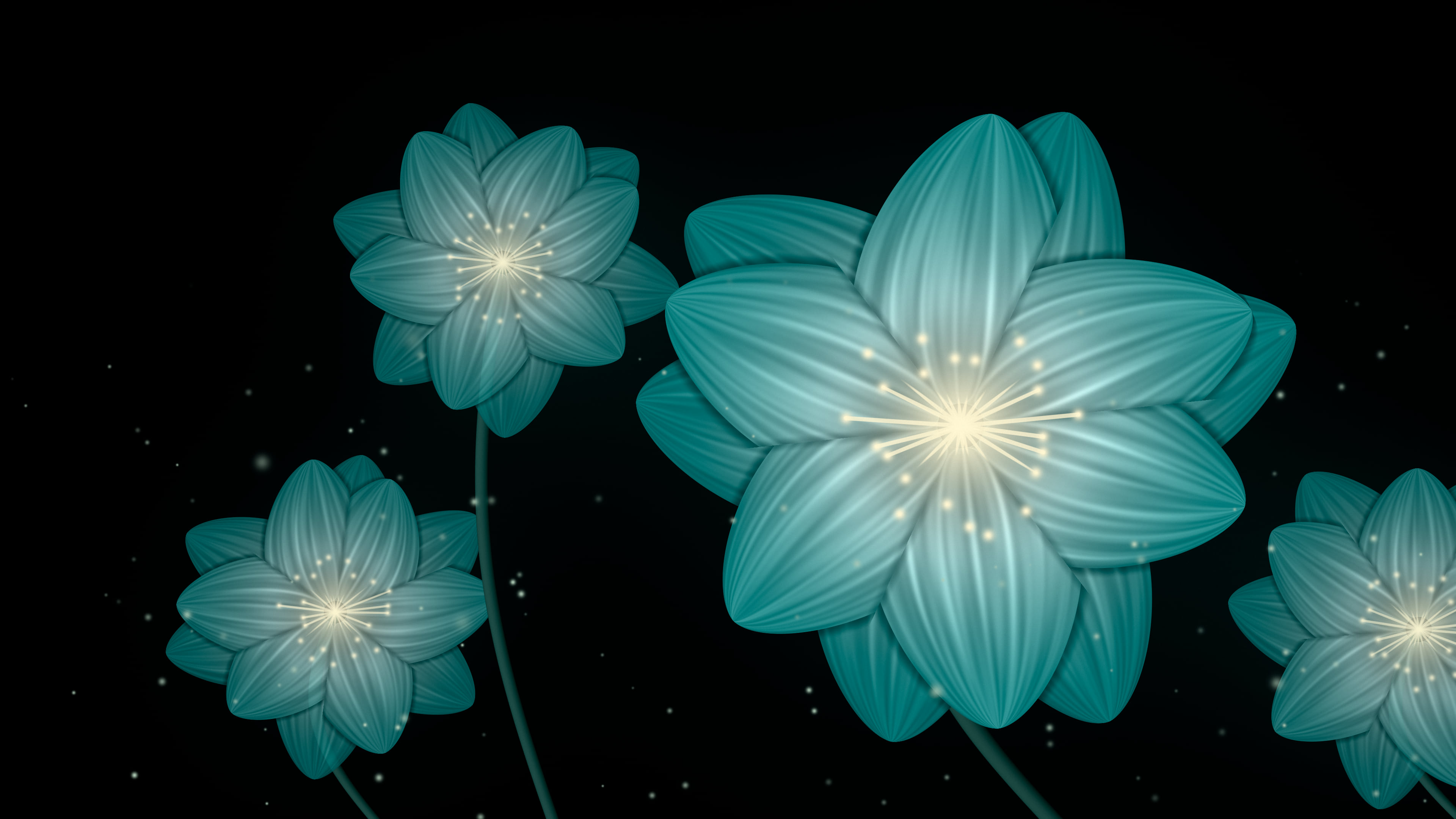Teal Glowing Flower desktop wallpaper in 4K