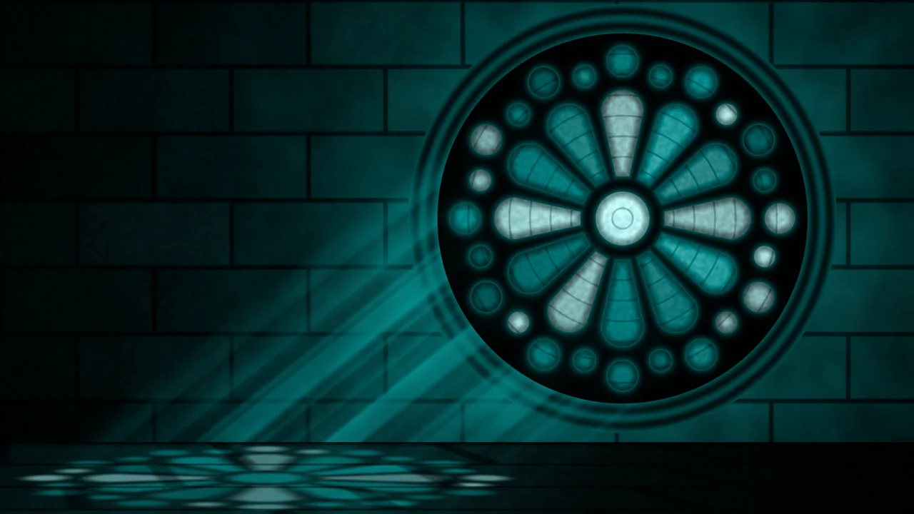 Teal Gothic Stained Glass Window desktop wallpaper in 4K