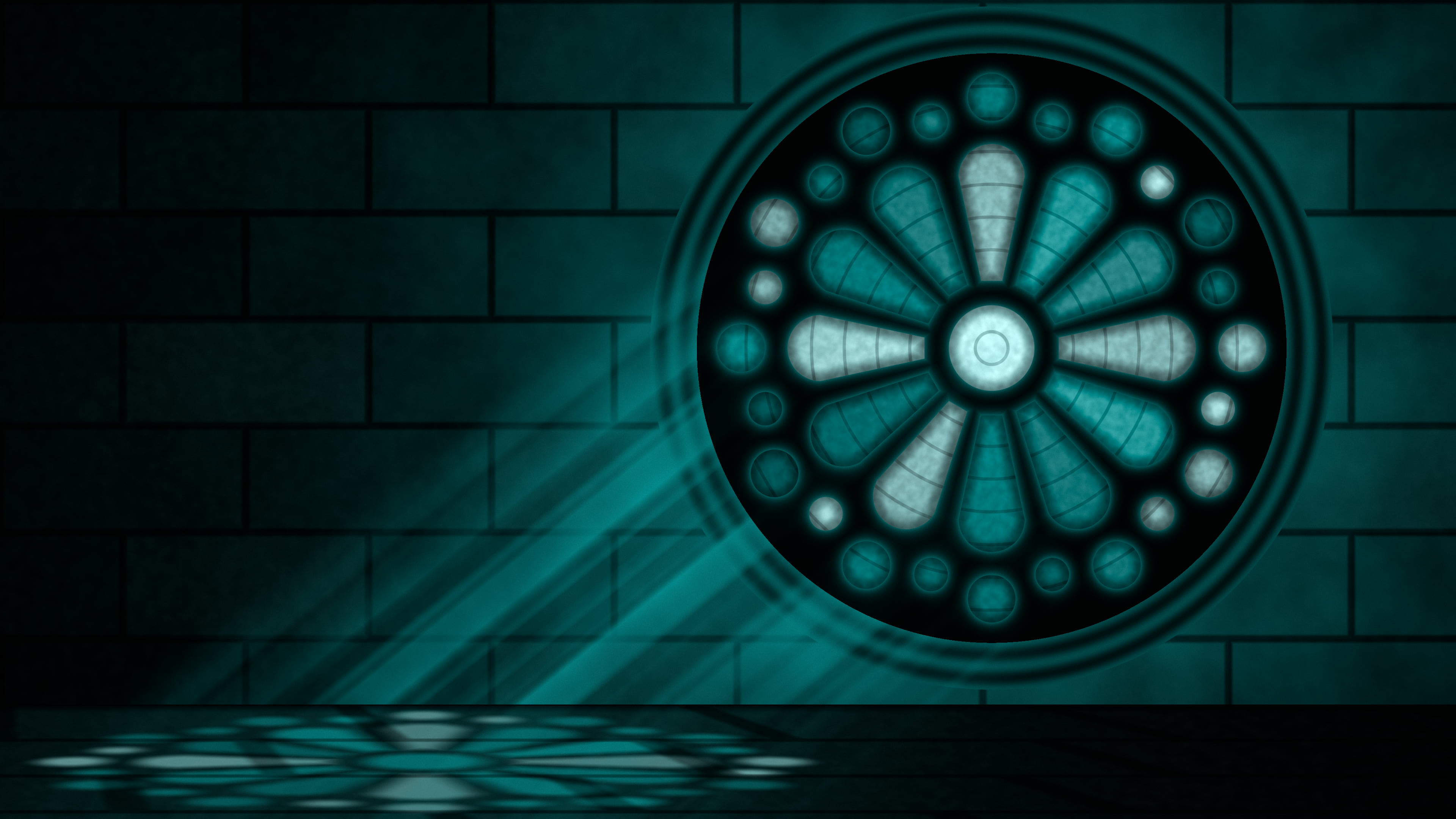 Teal Gothic Stained Glass Window desktop wallpaper in 4K