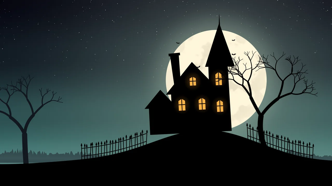 Teal Haunted House desktop wallpaper in 4K