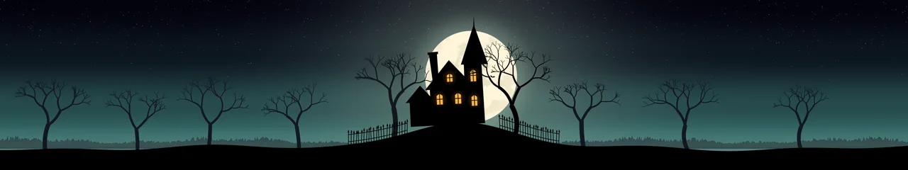 Teal Haunted House triple monitor wallpaper, 7680 × 1440