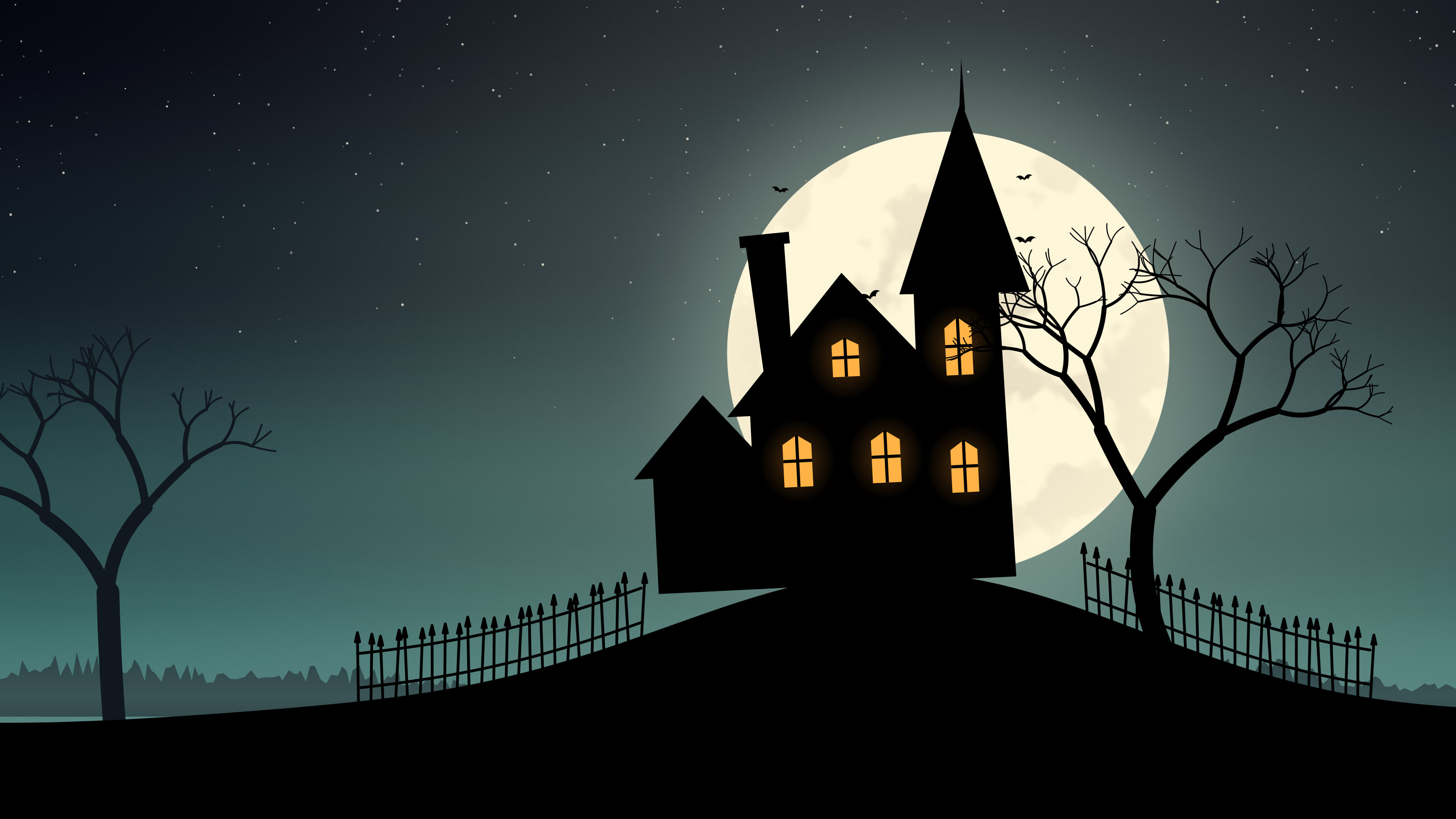 Teal Haunted House desktop wallpaper in 4K