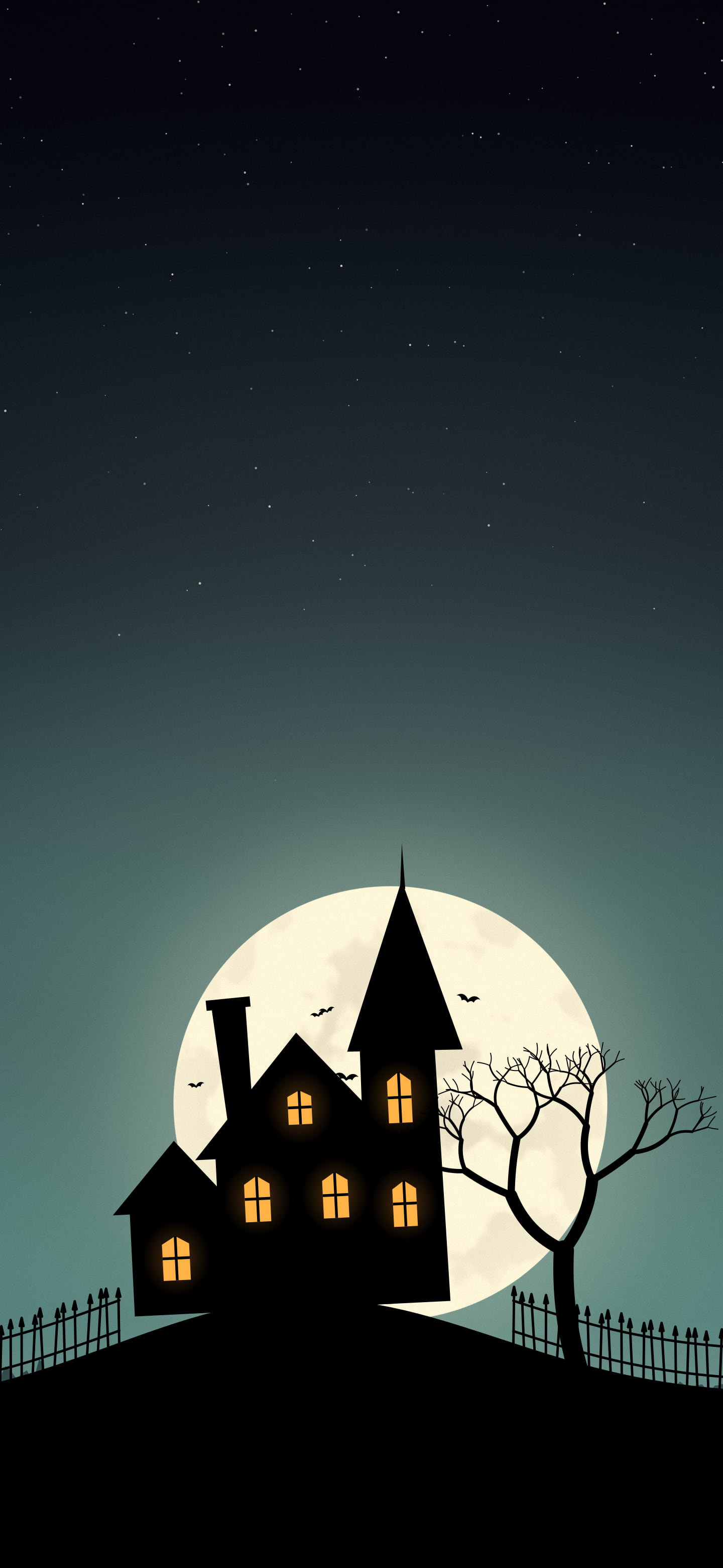 Teal Haunted House wallpaper for iPhone and Android