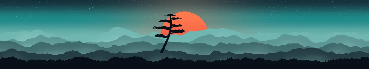 Teal Japanese Sun and Misty Mountains triple monitor wallpaper, 7680 × 1440