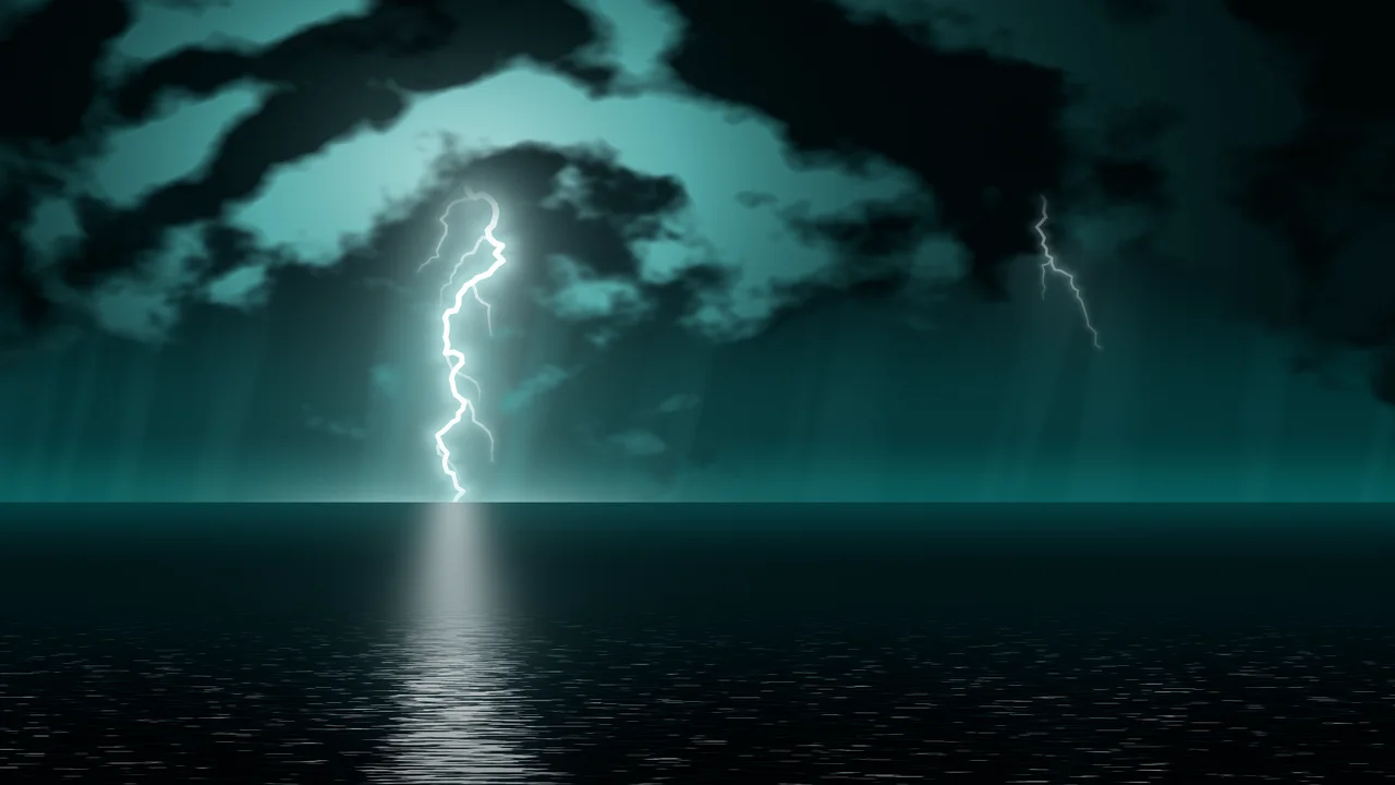 Teal Lightning Over the Ocean desktop wallpaper in 4K