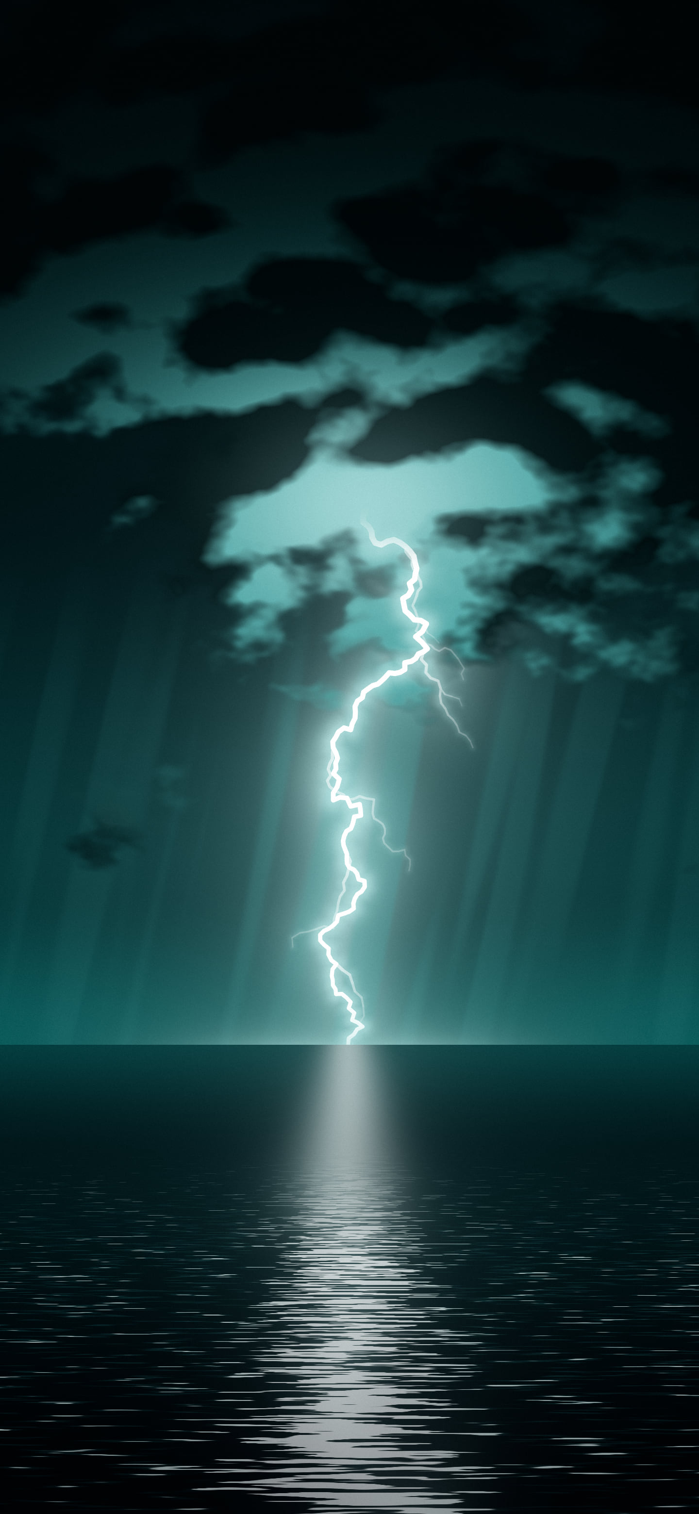 Teal Lightning Over the Ocean wallpaper for iPhone and Android