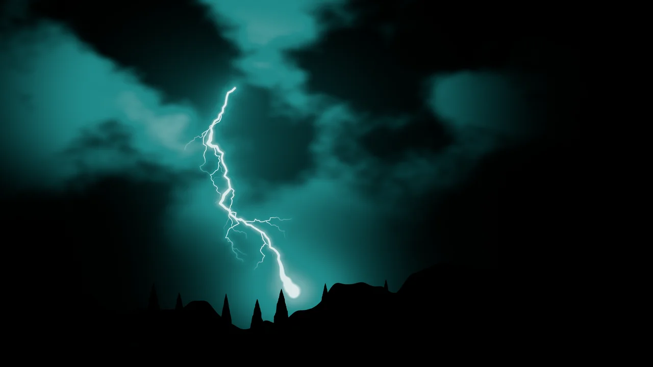 Teal Lightning Strike on Black desktop wallpaper in 4K