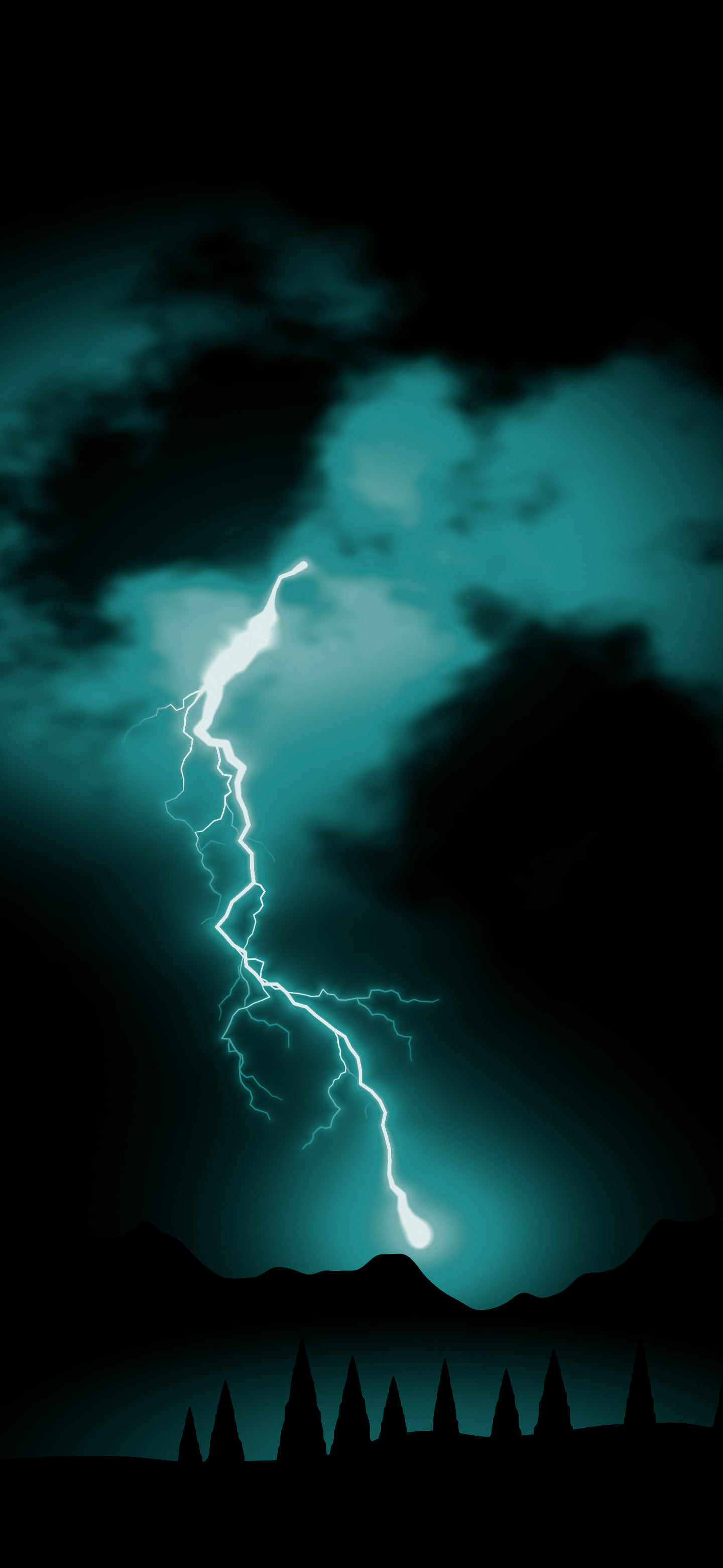 Teal Lightning Strike on Black wallpaper for iPhone and Android