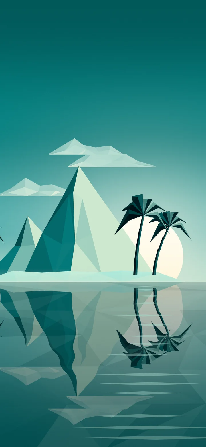 Teal Low Poly Island at Sunset wallpaper for iPhone and Android