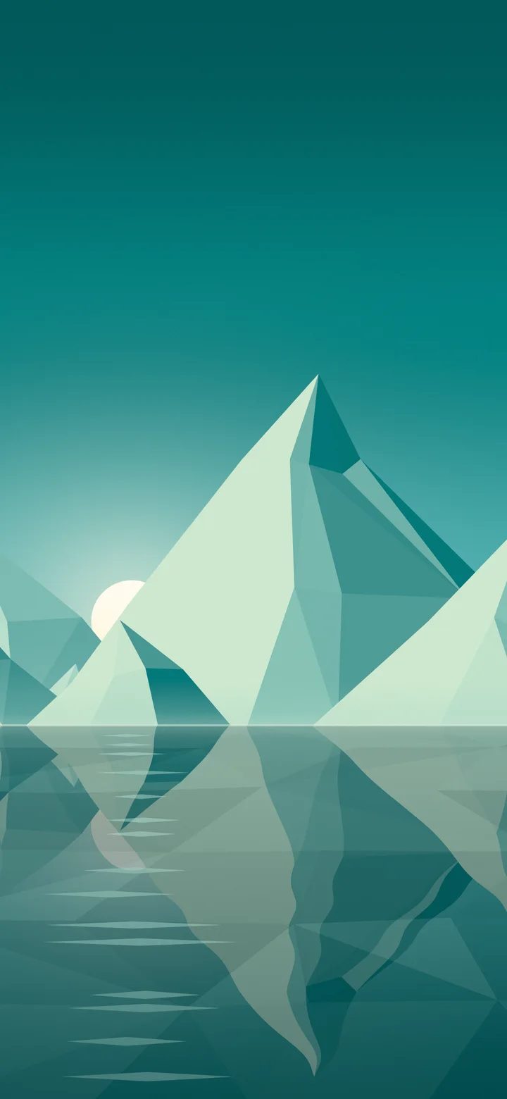 Teal Low Poly Mountain Lake at Sunset wallpaper for iPhone and Android