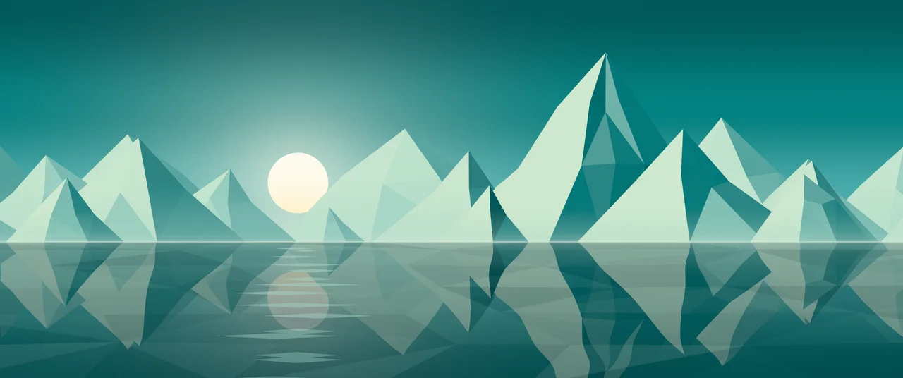 Teal Low Poly Mountain Lake at Sunset ultrawide wallpaper, 3440 × 1440