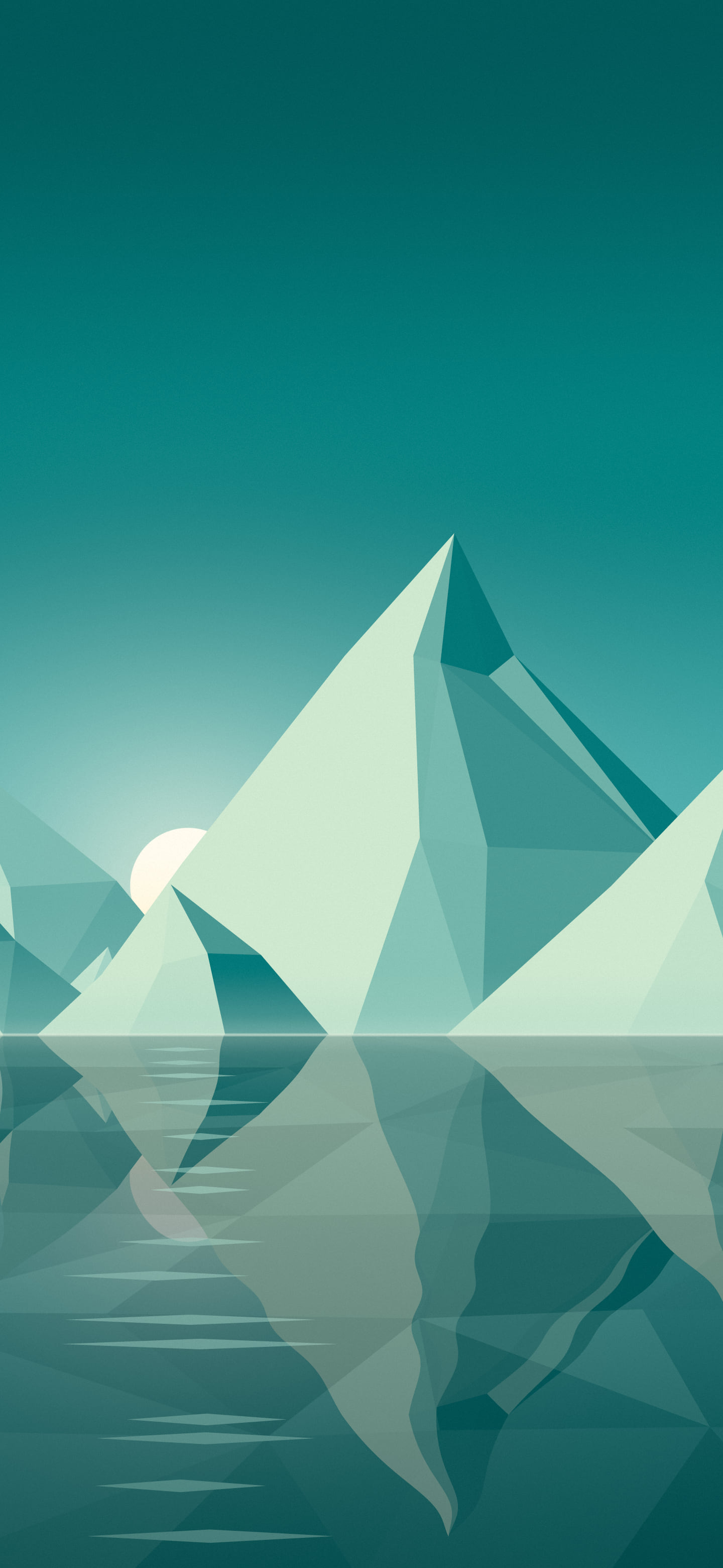 Teal Low Poly Mountain Lake at Sunset wallpaper for iPhone and Android