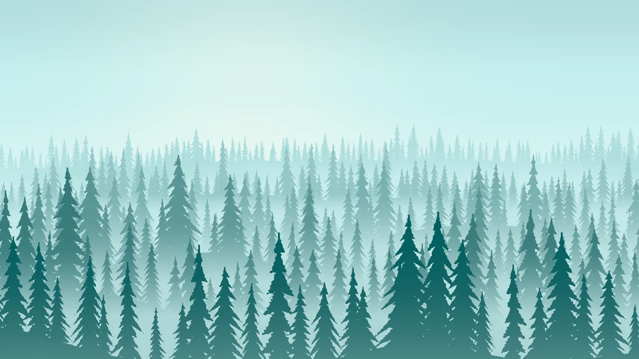 Teal Misty Pine Forest desktop wallpaper in 4K