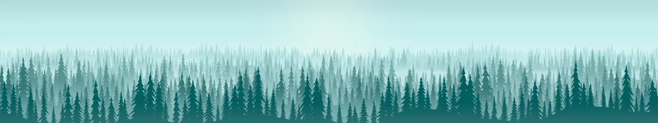 Teal Misty Pine Forest triple monitor wallpaper, 7680 × 1440