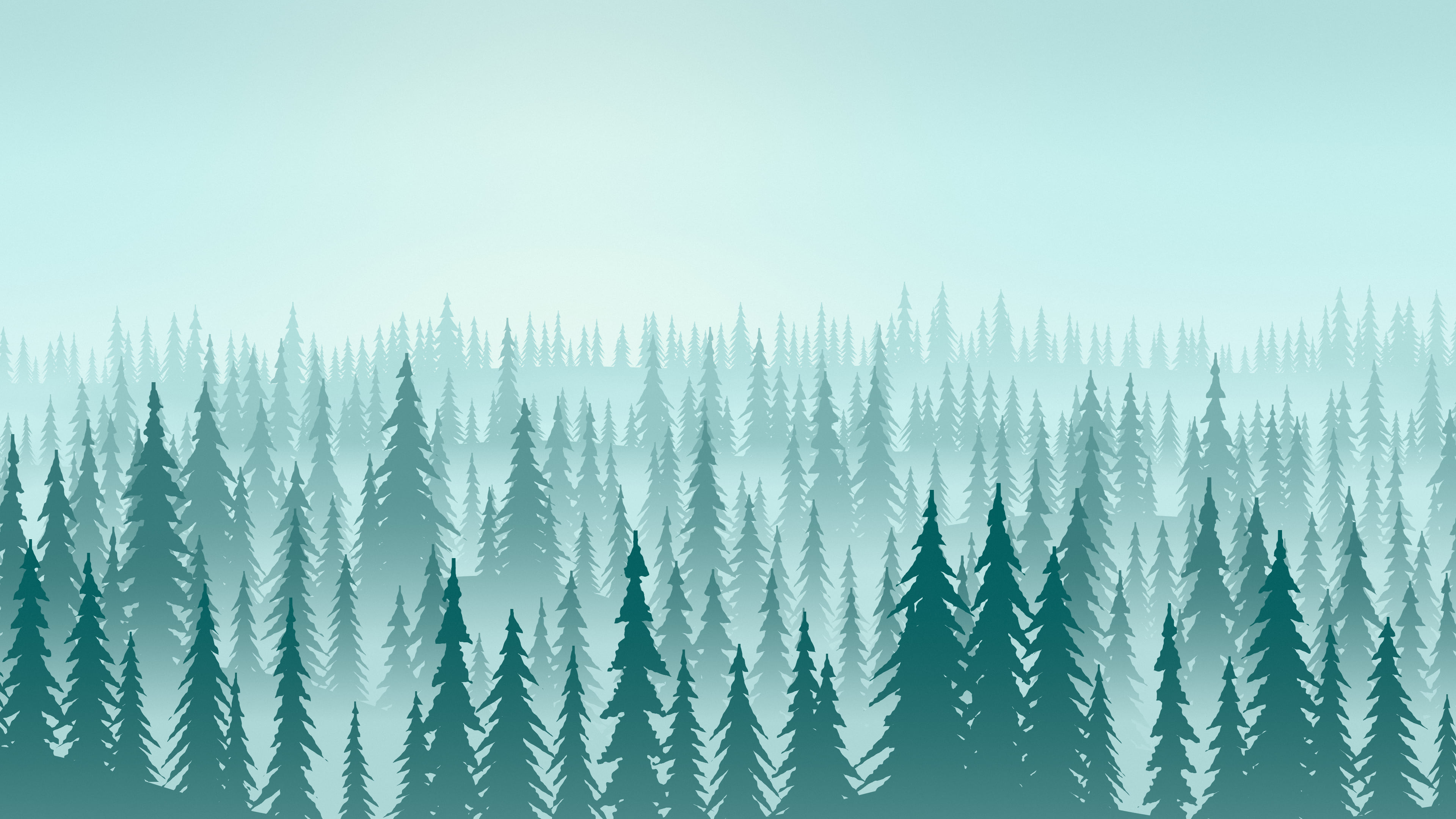 Teal Misty Pine Forest desktop wallpaper in 4K