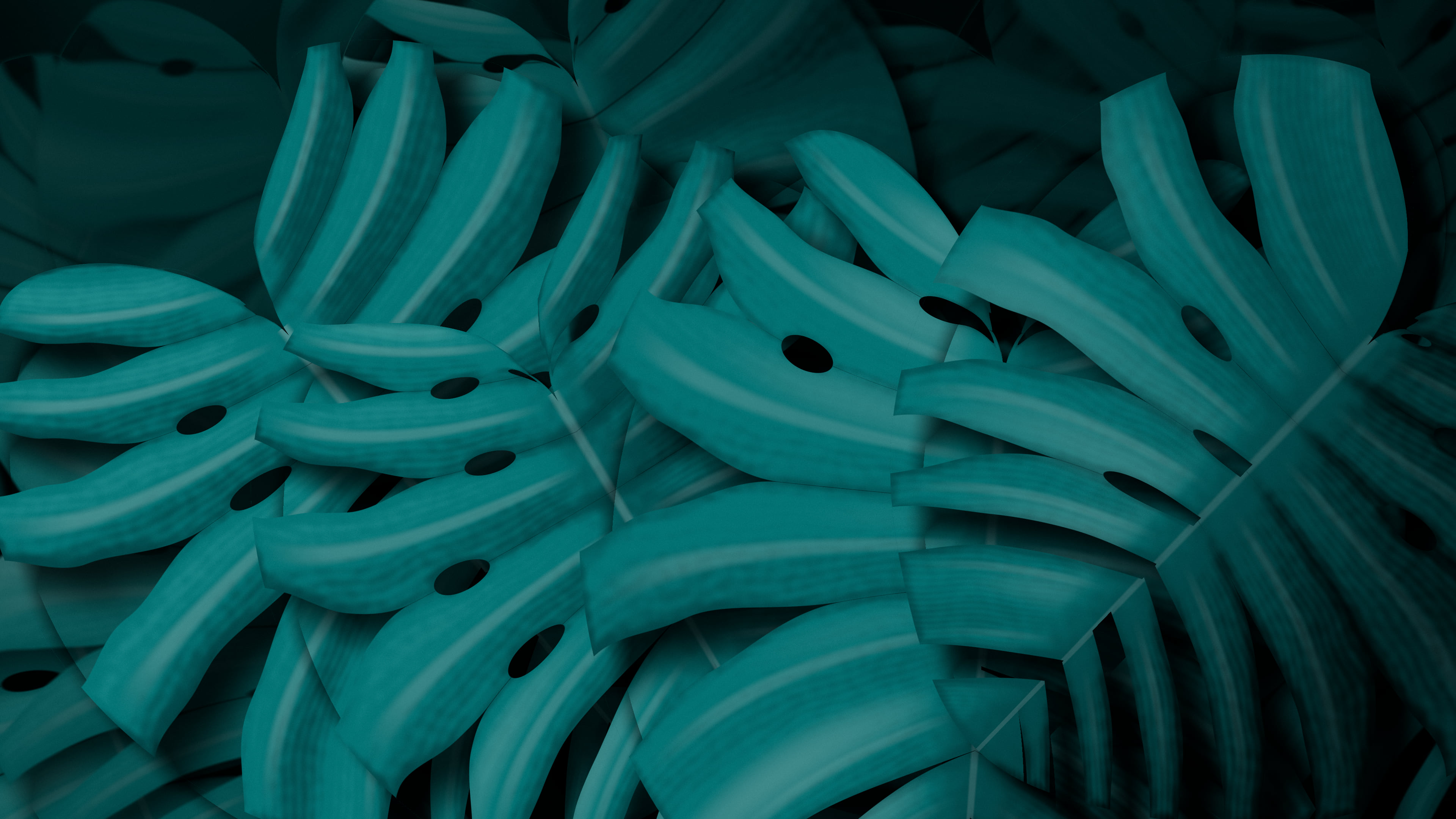 Teal Monstera Leaves desktop wallpaper in 4K