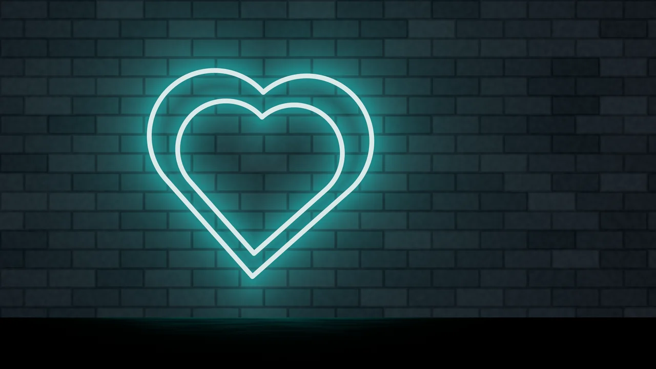 Teal Neon Heart desktop wallpaper in 4K