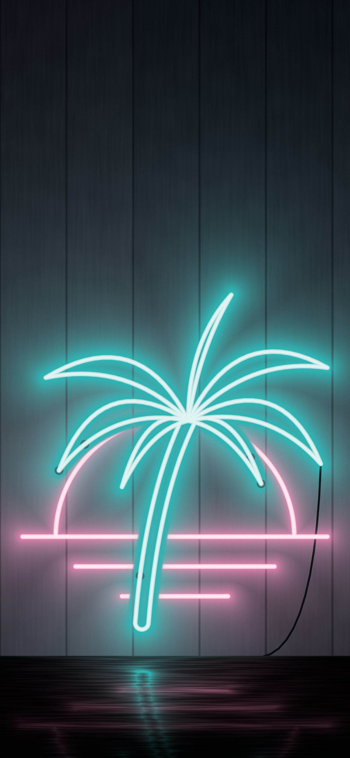 Teal Neon Palm Tree wallpaper for iPhone and Android