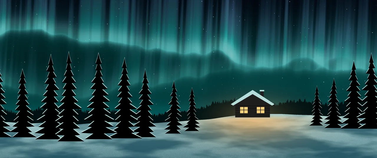 Teal Northern Lights Cabin ultrawide wallpaper, 3440 × 1440