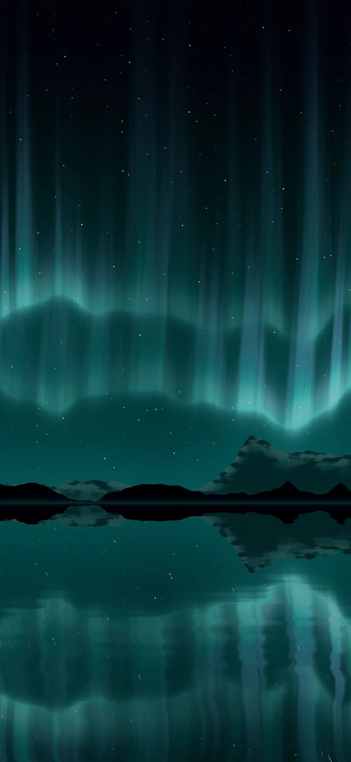 Teal Northern Lights over a Lake wallpaper for iPhone and Android